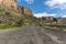 Street with guardrail in mountain roadway