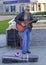 Street guitar player outdoor in Gijon, Spain