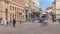 Street with historic buildings in citycentre and Holy Mary monument in front of the Cathedral timelapse in Zagreb