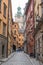 Street in historic city center of stockholm gamla stan island, Sweden