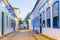 Street of historical center in Paraty, Rio de Janeiro, Brazil. Paraty is a preserved Portuguese colonial and Brazilian