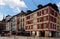 Street with historical houses in Bayonne city center. France