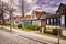 A street with houses in the old town in WarnemÃ¼nde at the old harbor. Rostock, Germany