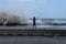 Street kids enjoying high waves during mumbai Cyclone at worli sea face,Mumbai,Maharashtra,India