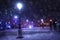 Street lamp on Republique square, Paris under snow