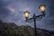 Street lamp shining at night in Kotor