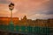 Street lamp at sunset. Saint Pierre bridge. Toulouse. France