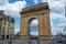 Street landscape and the Burgundy Gate of Bordeaux, France