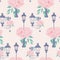 Street lanterns and peonies in a seamless pattern design
