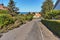 Street leading down towards Baltic sea in Svaneke, Bornholm island, Denmark