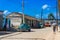 Street life view with a green american vintage car in Santa Clara