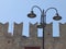 Street lighting in front of the medieval old city`s defensive wall