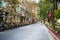 Street lined up with cafes in the European style inspired shopping district Santana Row, San Jpse, California