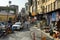 Street market and dilapidated houses in the commercial quarter Karakoy in the Beyoglu district of Istanbul, Turkey