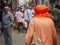 Street market in rural India. Crowded busy Street with men and women walking in Rural Indian Town at Pushkar city India