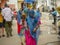 Street market in rural India. Crowded busy Street with men and women walking in Rural Indian Town at Pushkar city India
