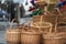 Street Market with stall selling wicker baskets