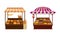 Street Market Stall and Stand with Awning and Various Products Like Condiment and Bread Vector Set