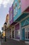 Street with multicoloured houses. The Caribbean town.