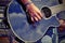 Street Musical Band Play Latin Music, Close-up Of Guitarist Ha