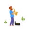 Street musician playing saxophone in the park vector