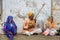 Street musician plays Indian tunes with his tanpura tampura in Pushkar