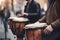 Street musicians play the drums. Generative AI