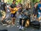 Street musicians play steel hand drum and guitar in Paris, France