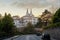 Street and National Palace of Sintra view at sunset - Sintra, Portugal