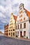 Street with old gabled house facades in the old town of Wismar