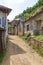 Street of old Lin with archaic, stone buildings, Albania