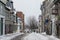 Street of the Old Town of Quebec City covered in snow. The Vieux Quebec is one of the oldest districts of North America