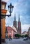 : A street in Ostrow Tumski in Wroclaw, Poland, with a view to the Cathedral of St. John the Baptist.