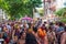 Street Parade Carnival. People dancing and playing Samba Music instruments in the streets of Rio de Janeiro, Brazil.