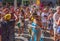 Street Parade Carnival. People dancing and playing Samba Music instruments in the streets of Rio de Janeiro, Brazil.