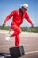 Street performer dancing with beer crate