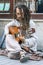 A street performer plays a guitar in Istanbul.