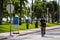 Street photography Miami Beach cop police officer riding a bike