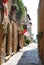 Street of Pienza with flags