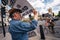 Street preacher outside the British Parliament stating Jeus Christ will return soon during the Black Lives Matters Protest at