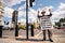 Street preacher outside the British Parliament stating Jeus Christ will return soon during the Black Lives Matters Protest at