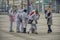 Street protest of people dressed in plastic coats