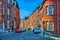 Street with red brick houses in Liege, Belgium, Benelux, HDR