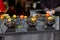 Street restaurant counter with oysters in bowls