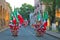 Street retailers with their stocks of souvenirs flags Mexico Independence day holiday