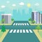 Street road, city without traffic landscape vector illustration. Crossroads with crosswalk, urban highway.