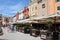 Street in Rovinj, cafes eating outside in shade