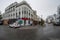 Street scene in Akureyri, Iceland, city center on overcast autumn morning.