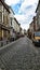Street scene in Ghent Belgium, street with cobblestones