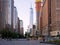 Street scene with the new World Trade Center in New York at suns